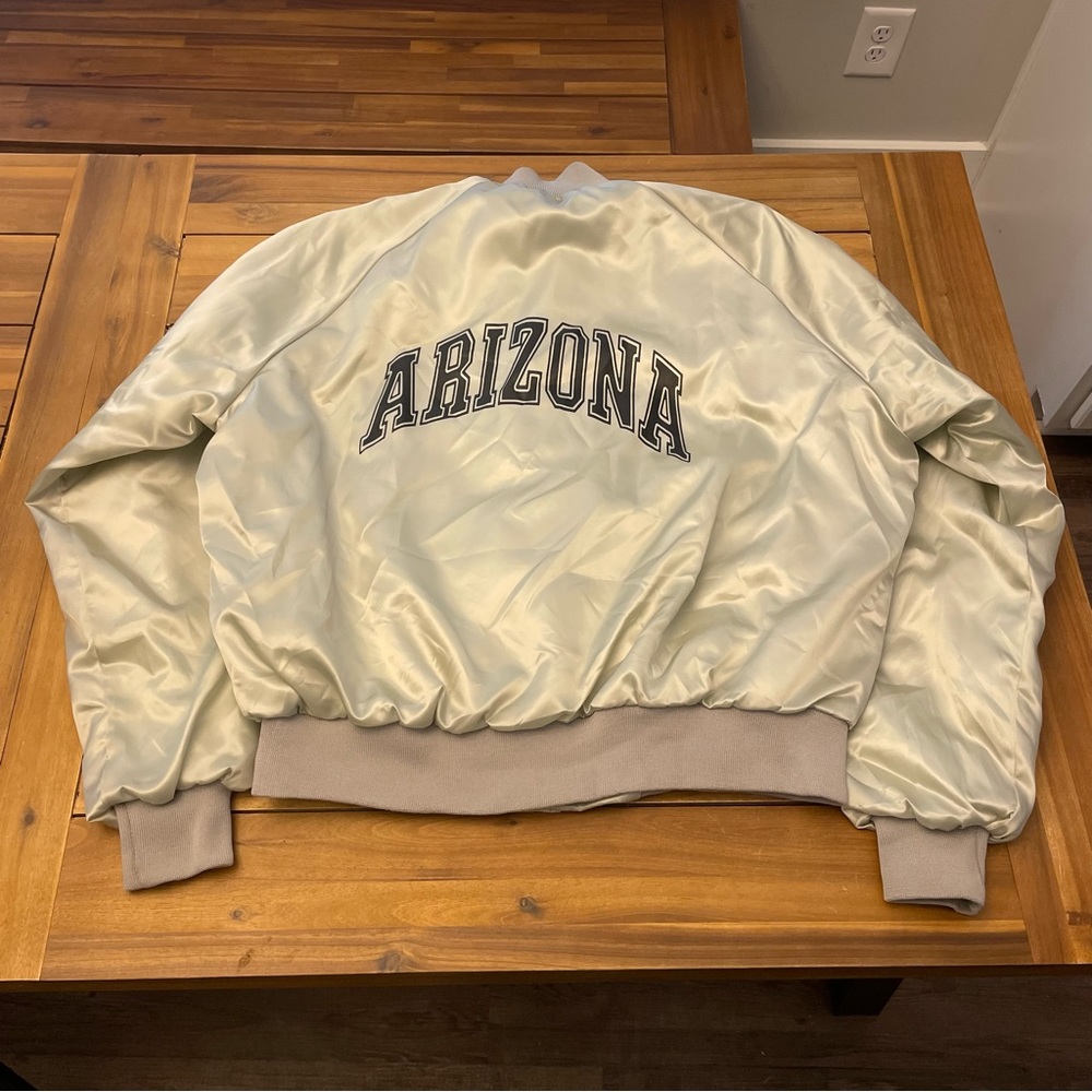 Vintage 80s Chalk Line Arizona Satin Bomber Varsity Jacket XL USA Made Gray
